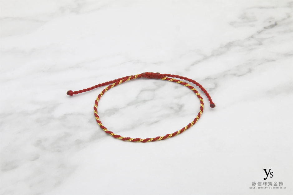 女生黃金手繩-紅色蠶絲蠟線手繩8522