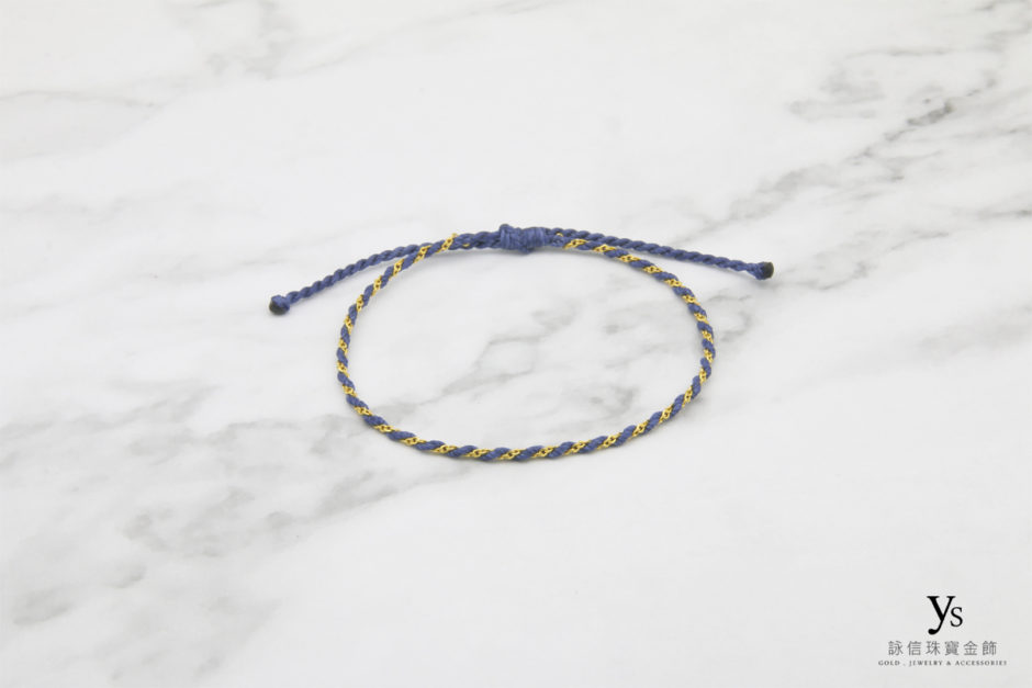 女生黃金手繩-藍色蠶絲蠟線手繩8521