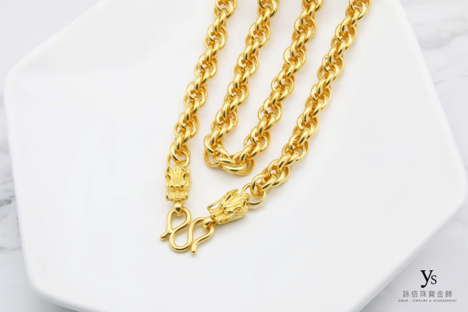 男生黃金項鏈-雙龍麻花黃金項鍊