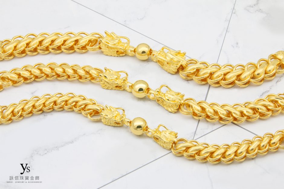 男生黃金手鍊-雙龍搶珠黃金手鏈