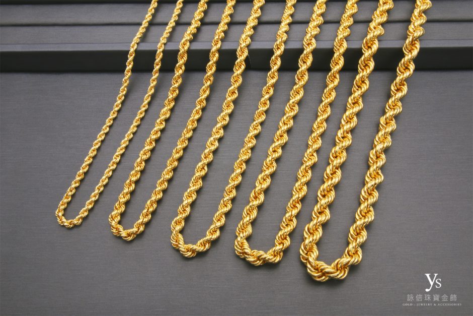 男生黃金項鍊-黃金繩索鍊、麻花鍊