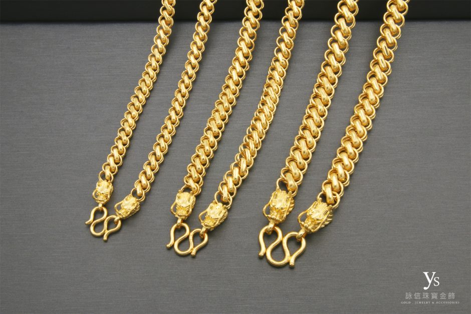 男生黃金項鏈-雙龍龍頭黃金項鍊