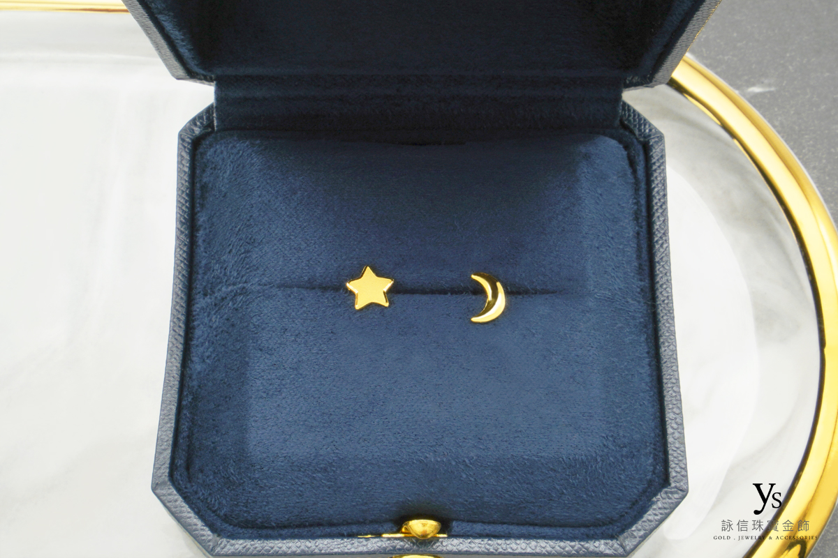 星星月亮黃金耳環-女生純金耳環