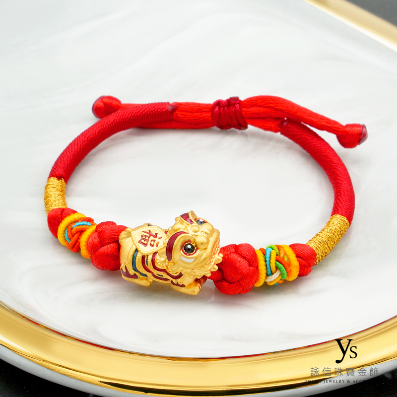 彌月金飾-紅舞獅黃金手繩