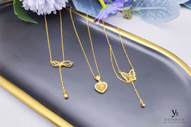 女生黃金項鍊-蝴蝶結黃金項鍊、愛心黃金項鍊