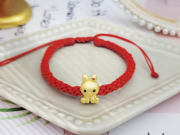 兔子彌月金飾-兔子純金手繩