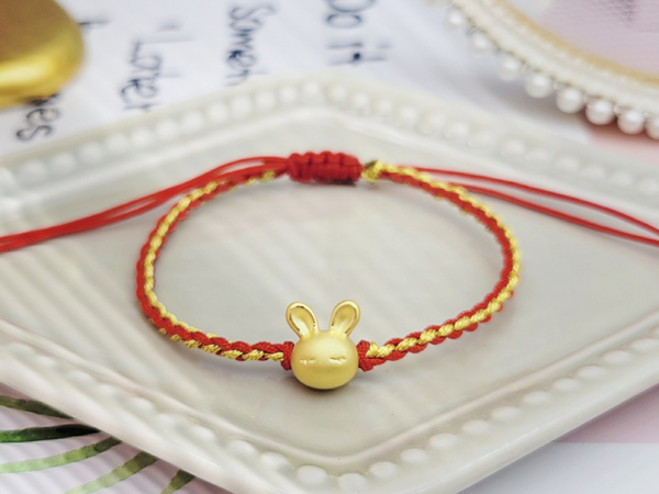 兔子純金彌月金飾-兔子黃金手繩