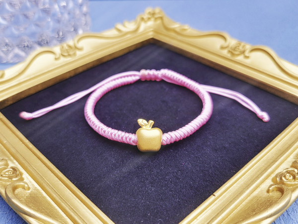彌月金飾推薦-粉紅色蘋果黃金手繩